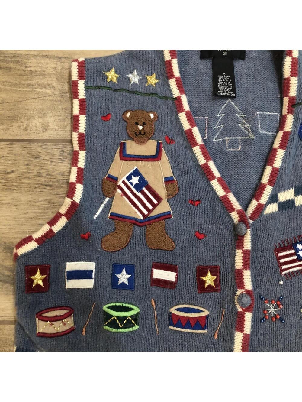 Planet Company Womens Sweater Vest Ugly Holiday Christmas Patriotic‎ USA Size M - Picture 2 of 12